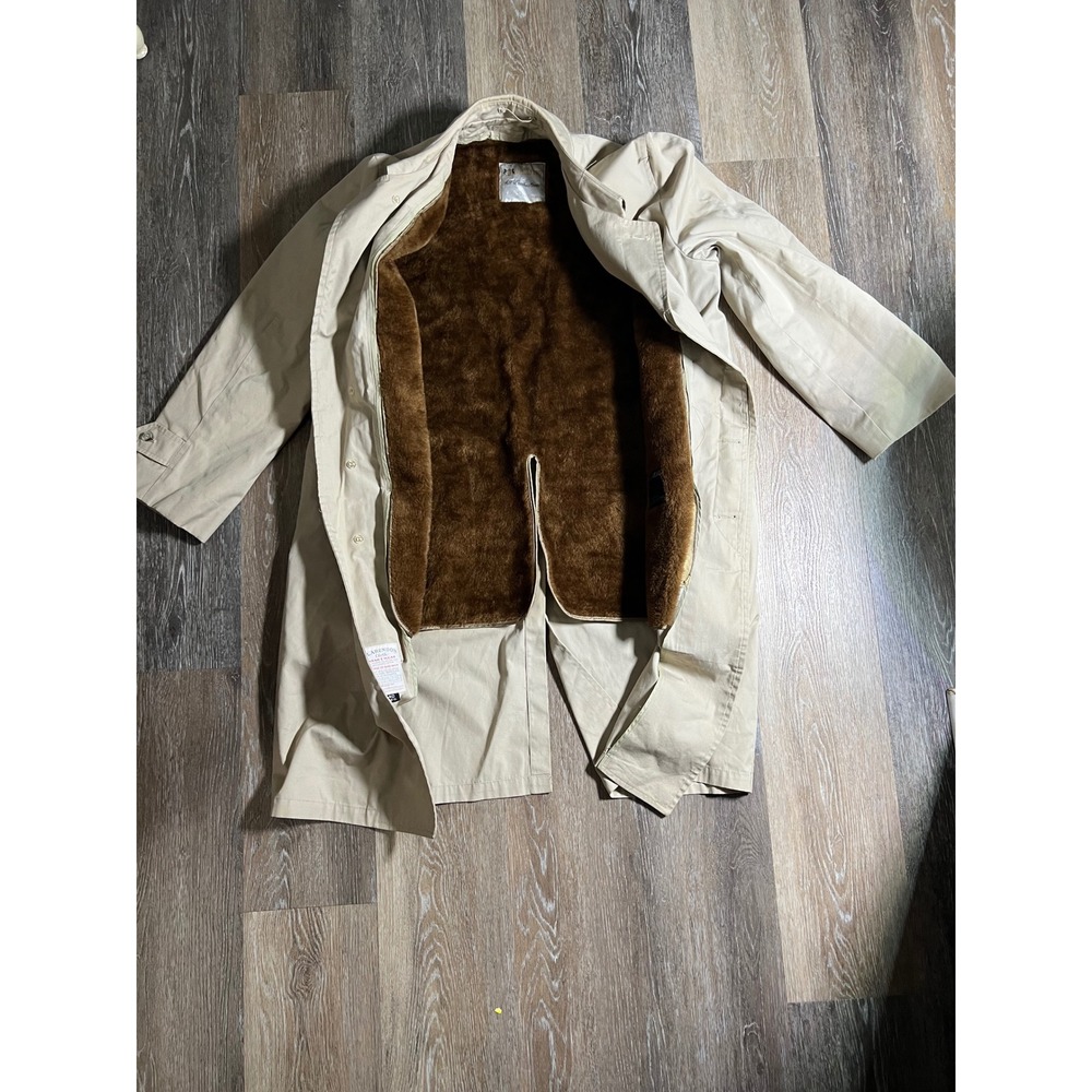 Brookford Trench Coat Mens 40 Reg Tan Good Vintage Faux Fur Lined All Weather